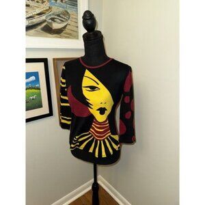 Rare Vintage Graphic Sweater Shirt Noun Paris Woman Face Large 3/4 Sleeve Euro